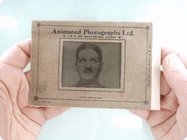 A gif showing the process of animating the photograph. It shows a picture of a man smiling